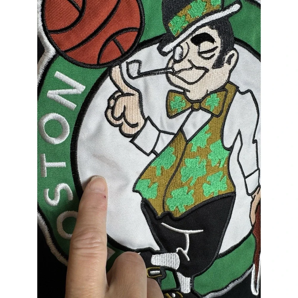 NBA Boston Celtics Reversible Varsity Bomber Jacket Green Black Embroidered Mens